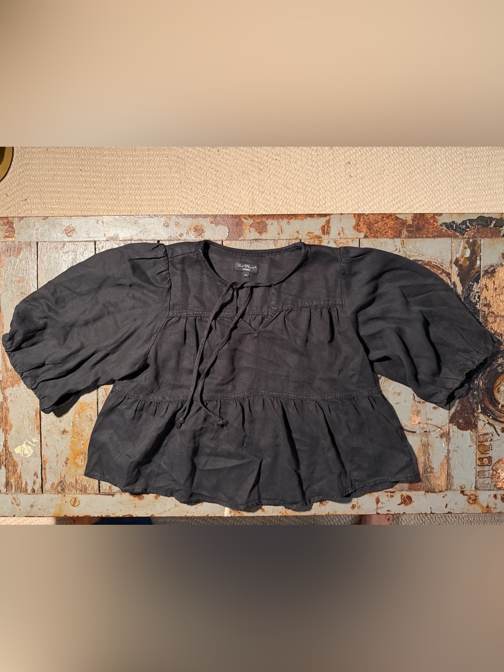 Velvet Heart Black Tiered Peasant Top with Tie